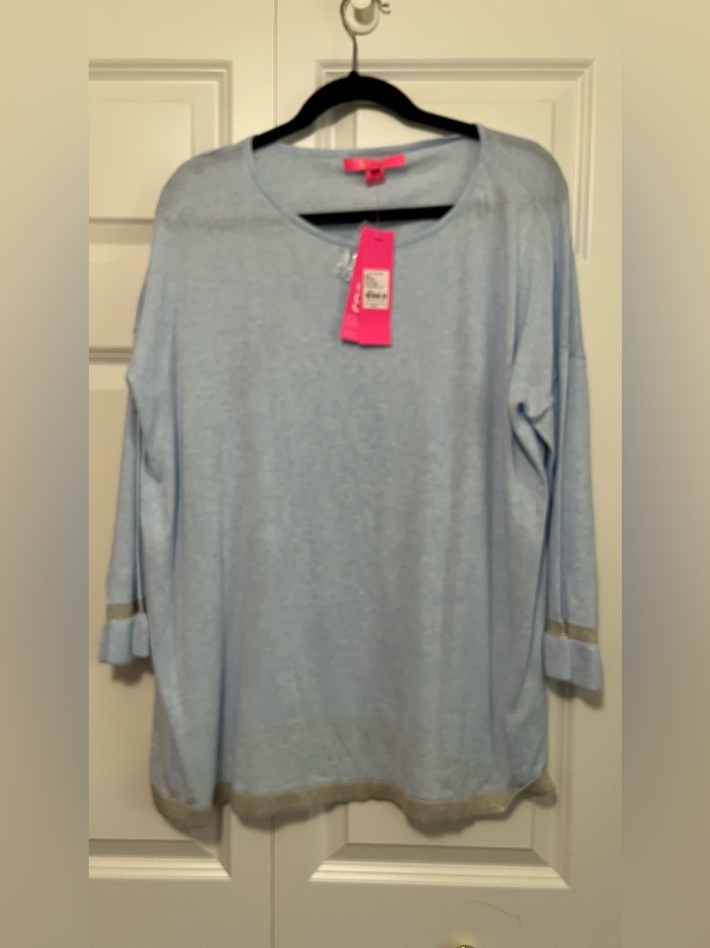 Lilly Pulitzer Light Blue Crewneck Sweater with Gold Trim